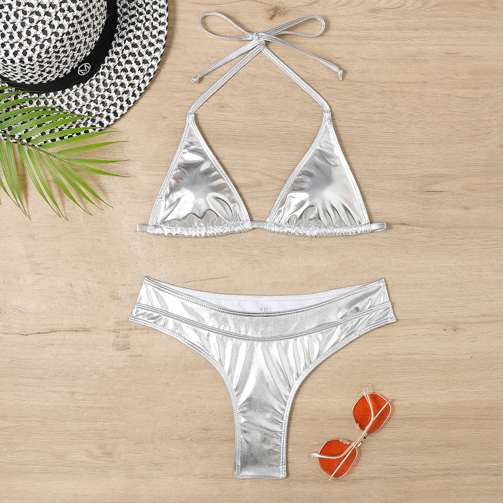 Women's triangle bikini set with exciting glitter effect and adjustable straps Ivyshape
