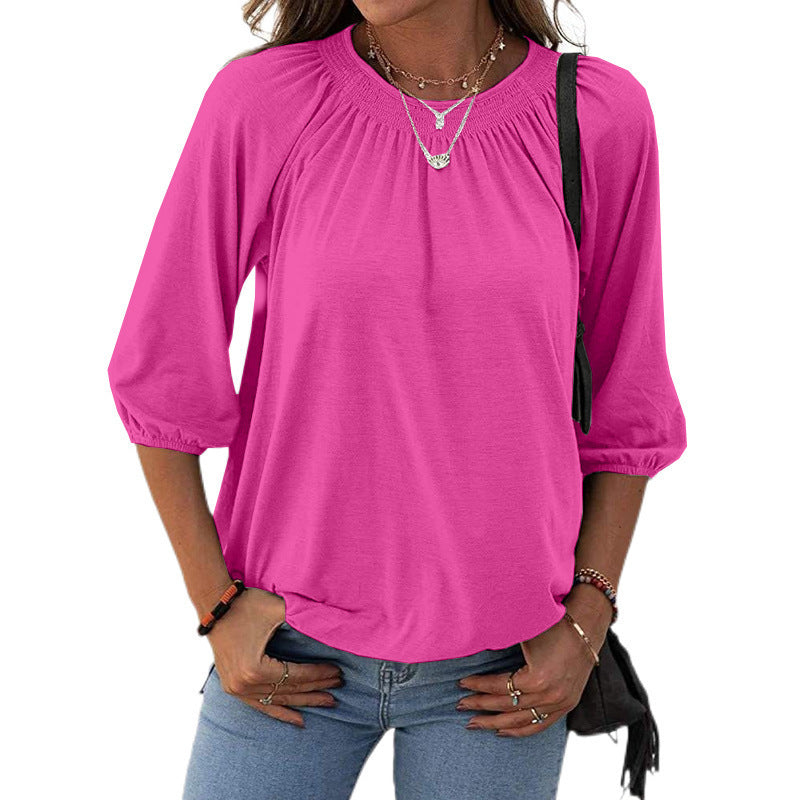 Women's airy blouse shirt with balloon sleeves and a sophisticated stand-up collar Ivyshape