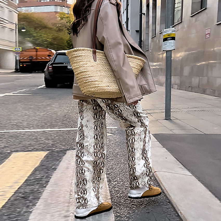 Women Elegant Snake Print Pants Ivyshape