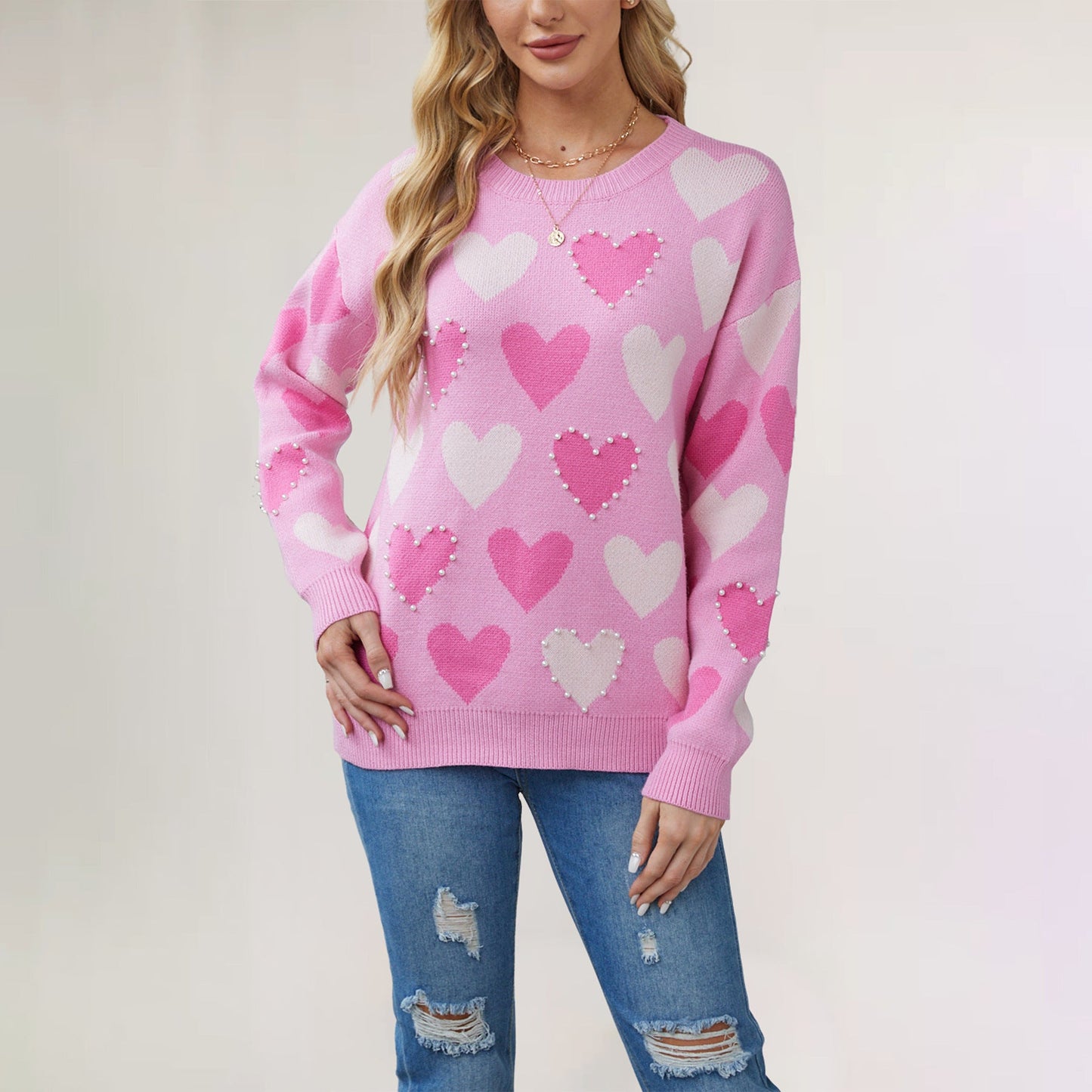 IvyShape | Valentine's Day Heart Beads Sweater