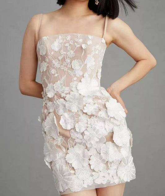 Ladies Elegant Dress with Floral Details and Transparent Inserts Mimi