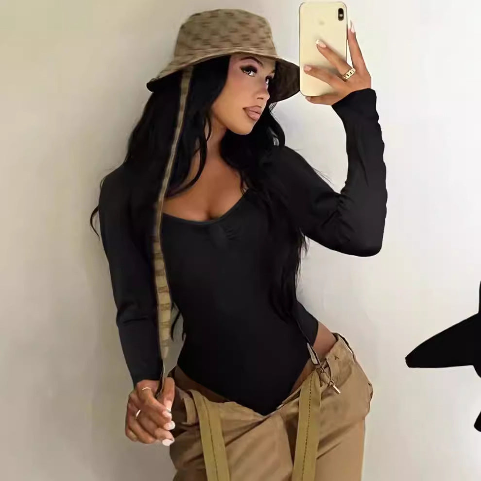 Women Elegant shaped long sleeve bodysuit with ruffle details Ivyshape