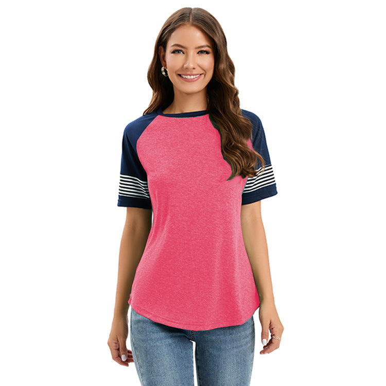 Ladies sporty raglan shirt with stylish striped sleeves Ivyshape