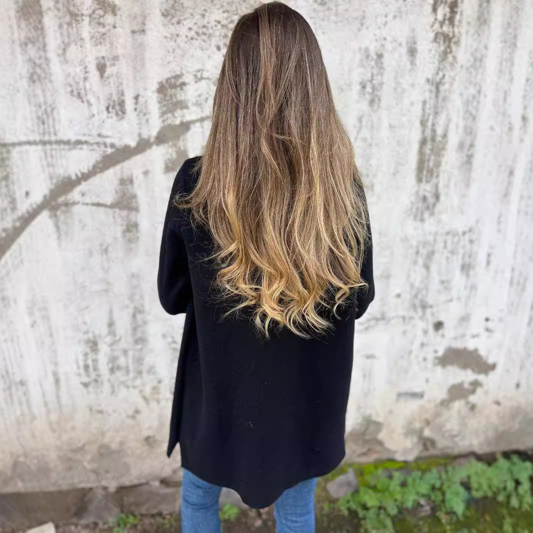 Women's timeless wool blazer with practical lapel collar and pockets Ivyshape