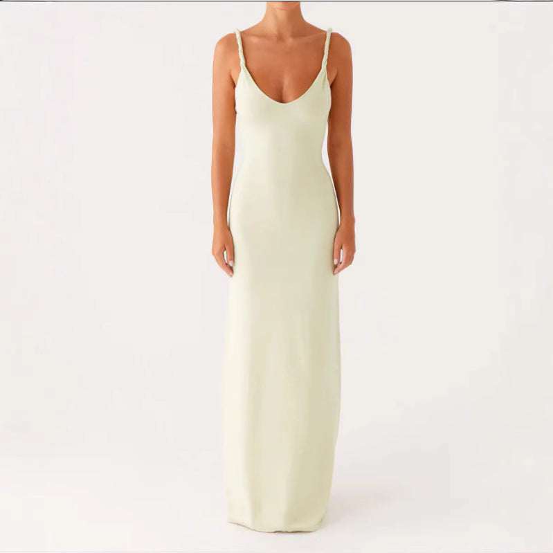Women Elegant Sleeveless Maxi Dress with Deep V-Neck and Flattering Silhouette Ivyshape