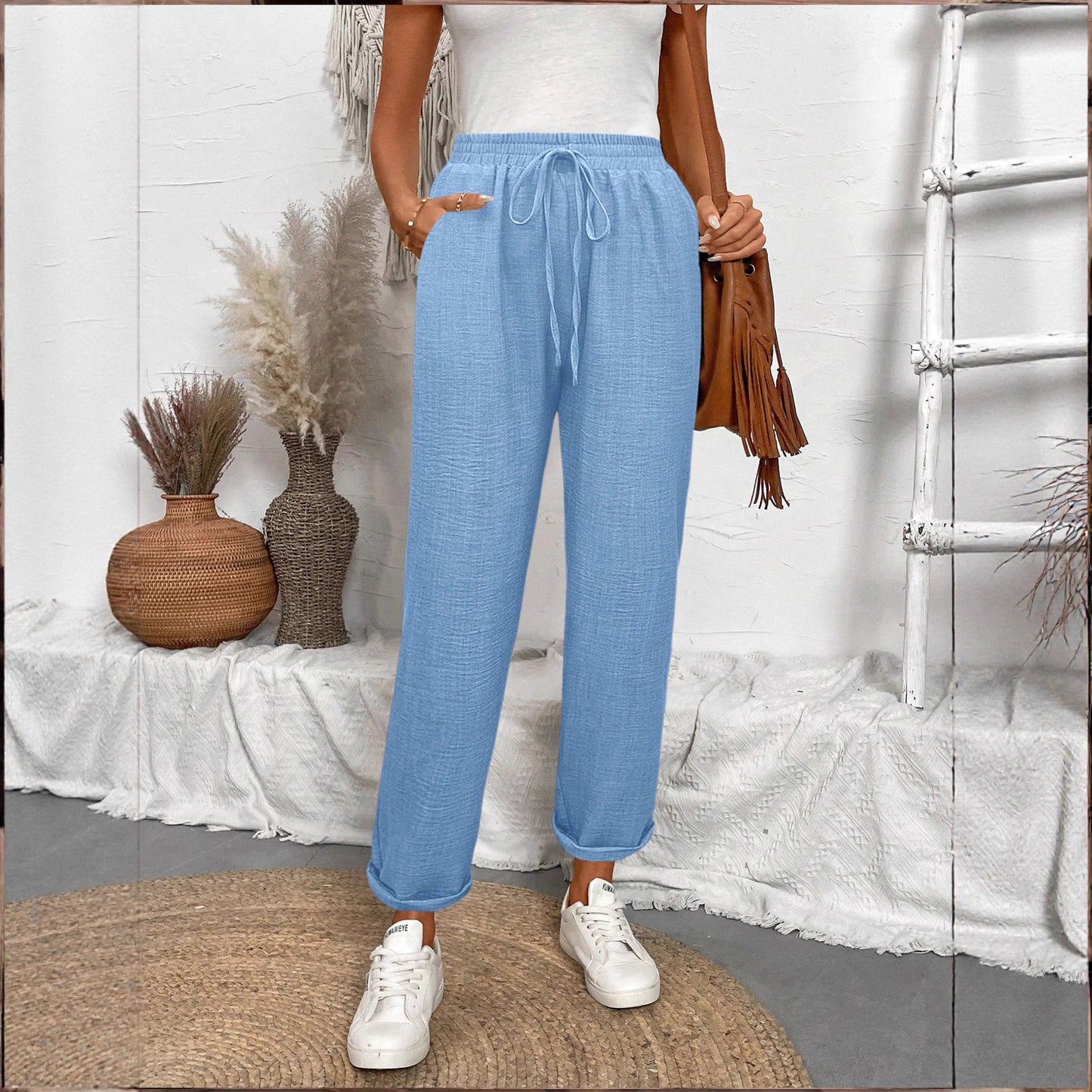 Women's lounge pants with elastic waistband and fashionable details Ivyshape