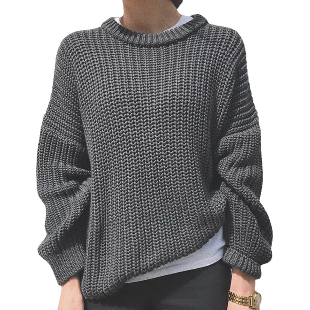 Women chunky knit pullover with casual fit and oversized sleeves Ivyshape