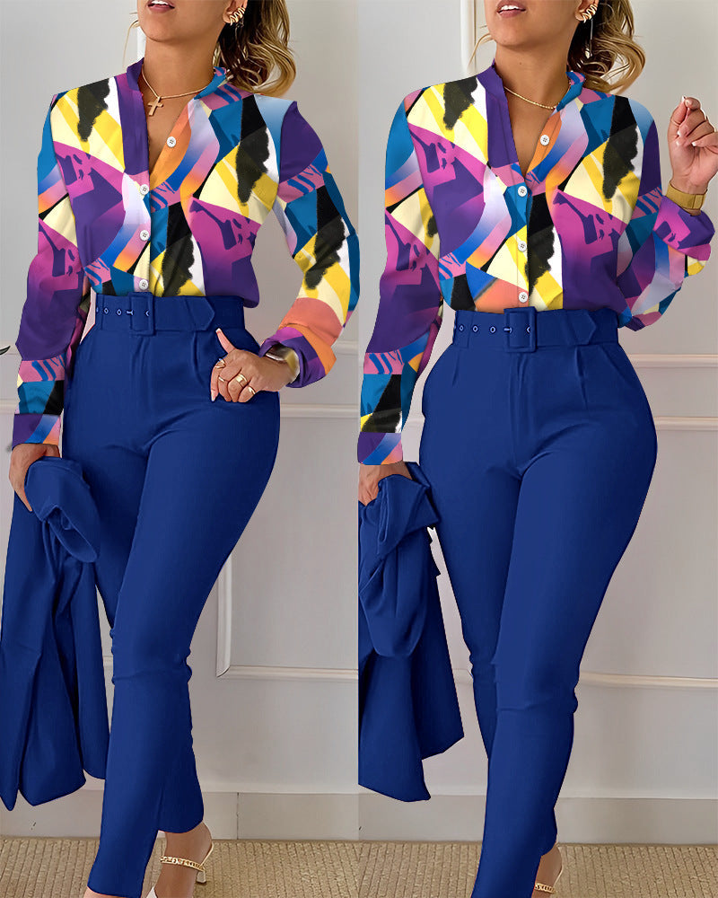 Ivyshape | Printed Shirt And Pants Set