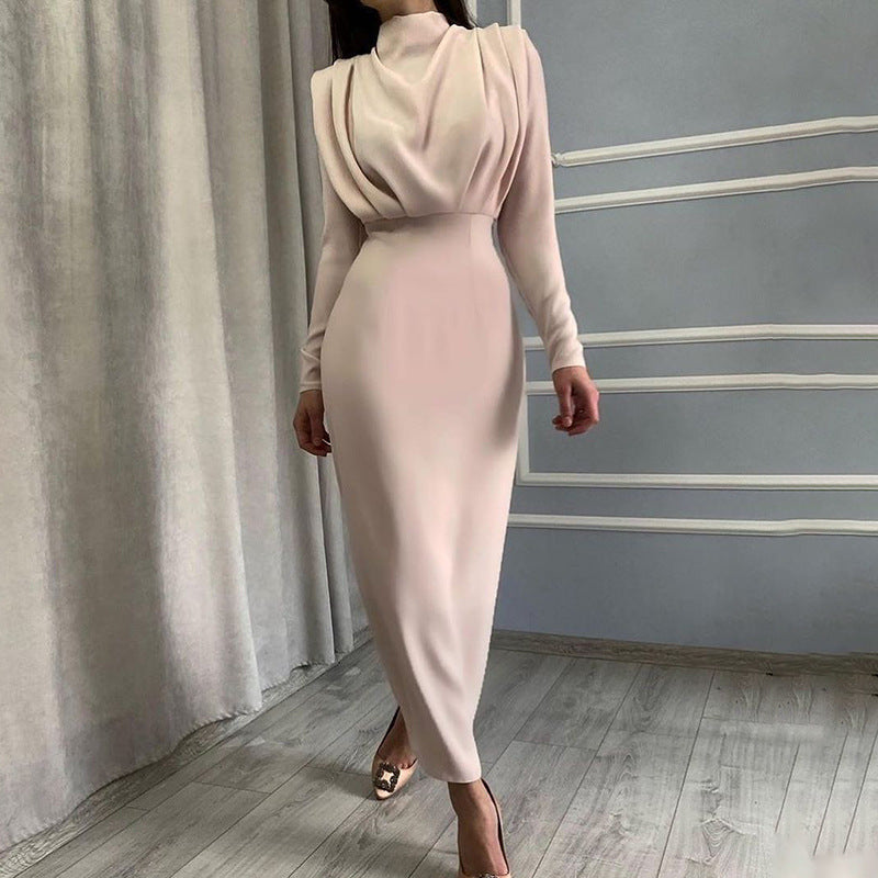 IvyShape | Waist-Tight Plain Long Sleeve Dress