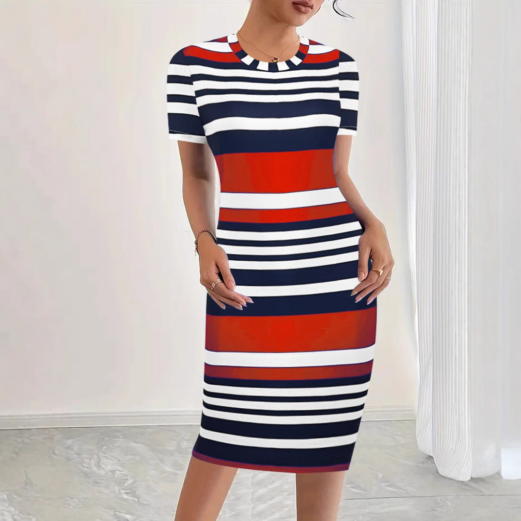 Striped Bodycon Midi Dress for Women Ivyshape