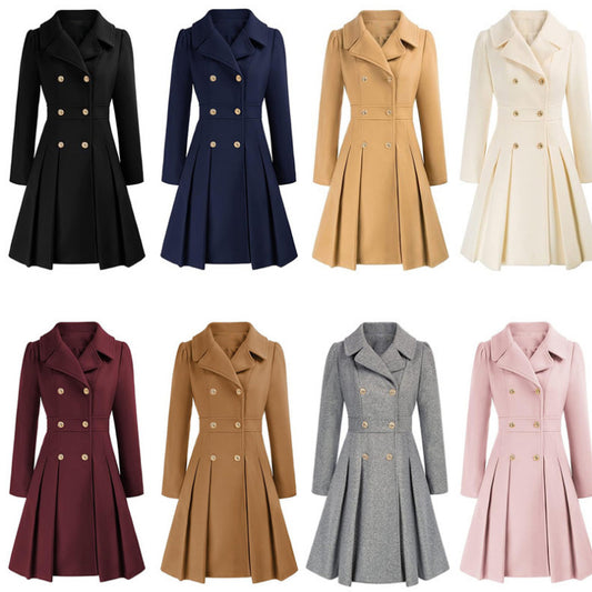 Women's fitted trench coat with double button fastening and pleats Ivyshape