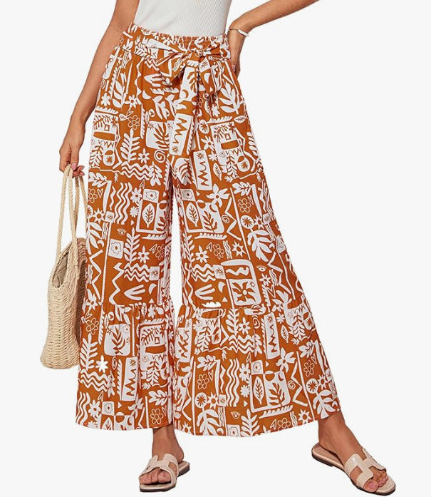 Women's wide and elegant palazzo pants with floral pattern Ivyshape