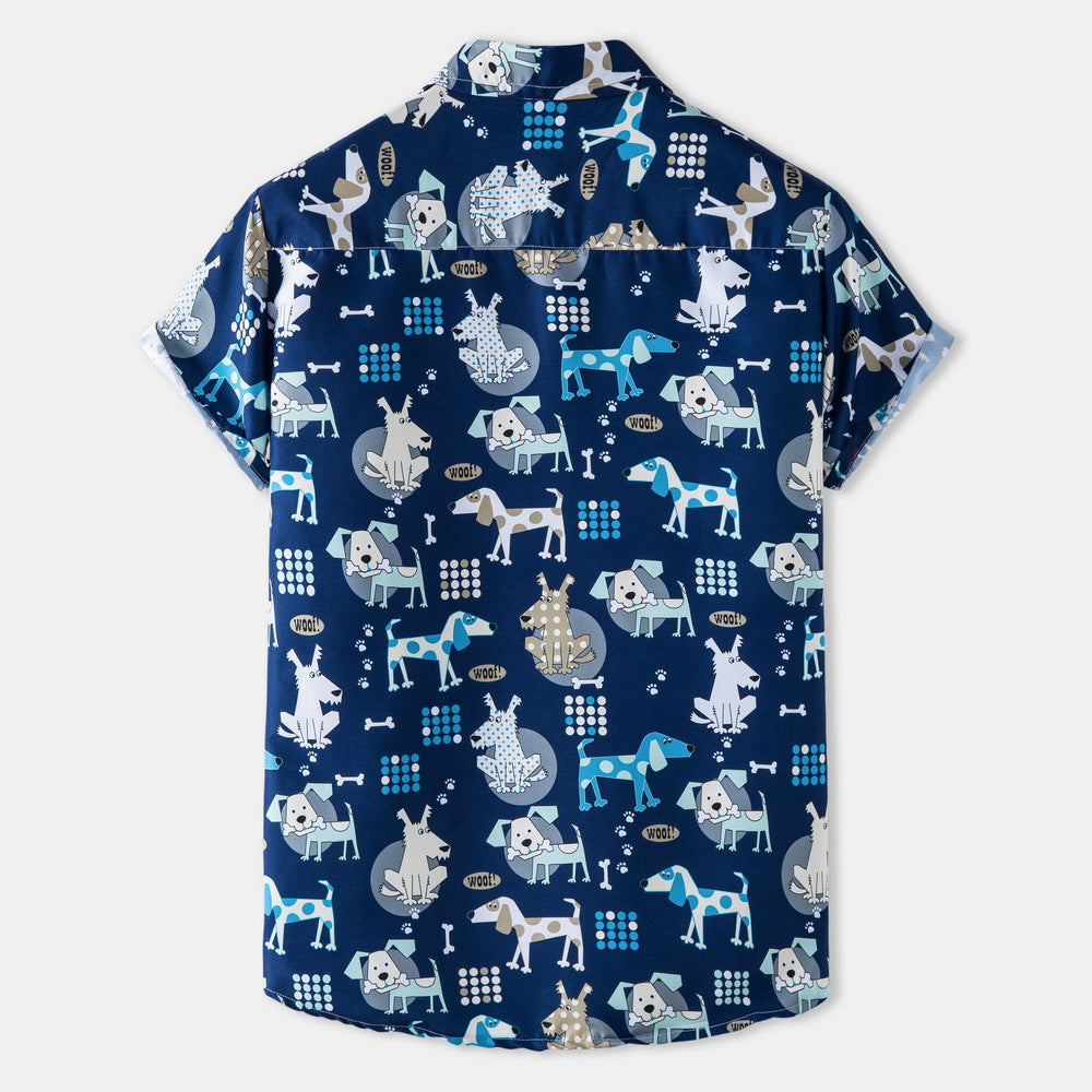 Men's short-sleeve shirt with creative dog design and loose fit Ivyshape