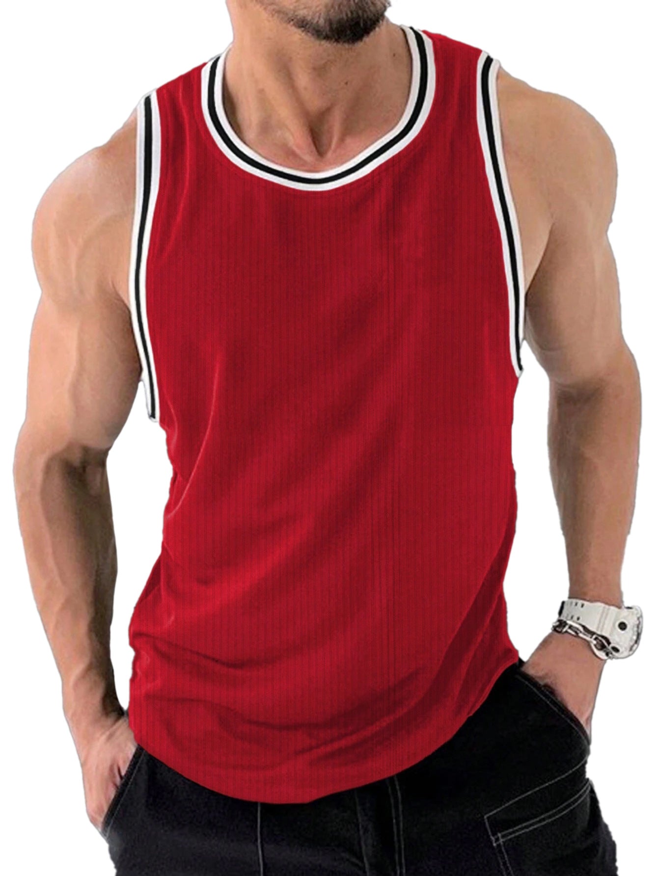 Men's sporty sleeveless tank top with breathable material and modern ribbed design Ivyshape
