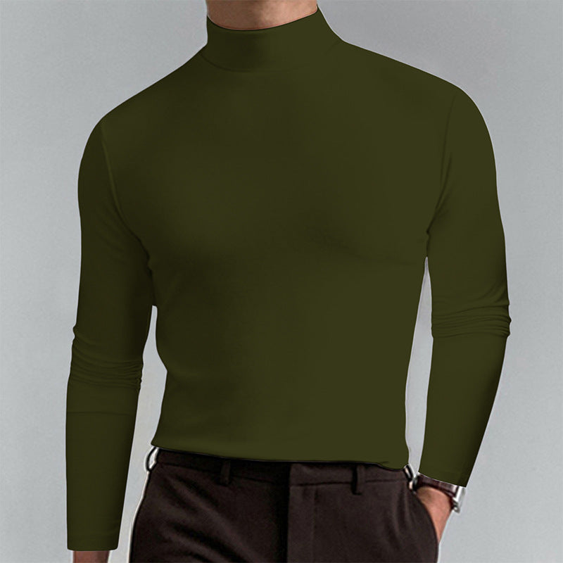 Men's Elegant Long Sleeve T-Shirt with High Collar Ivyshape