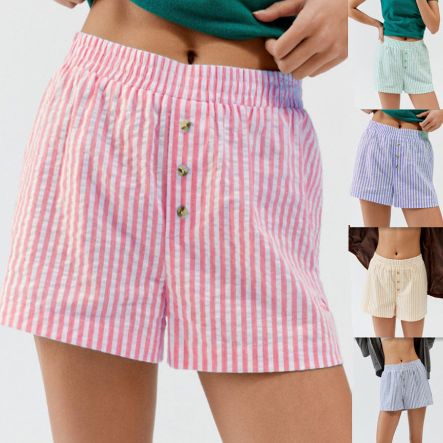 Women's versatile leisure trousers with elastic waistband and button details Ivyshape