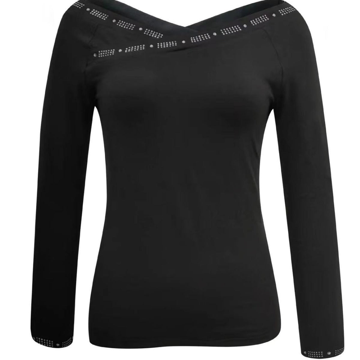 Women Elegant Top with Off-Shoulder Design and Sparkling Rhinestone Details Ivyshape
