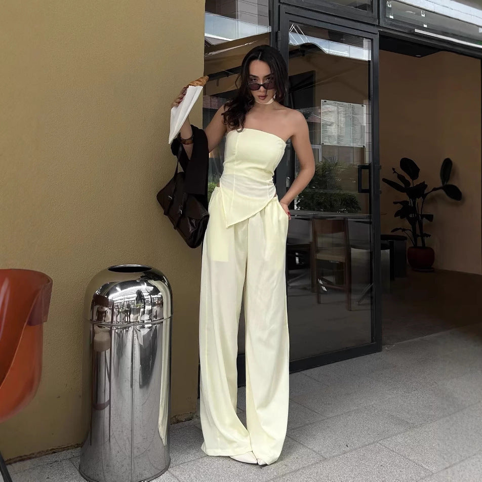 Women's Elegant Jumpsuit with Asymmetrical Cut and Alluring Top Ivyshape