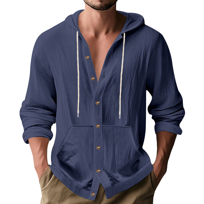 Men's casual hoodie with button placket and practical side pockets Ivyshape