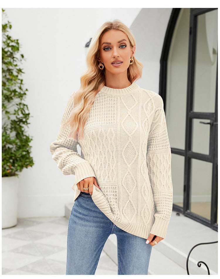 IvyShape | Solid color twisted knit sweater