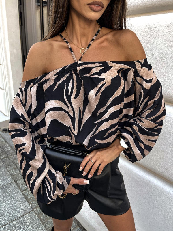 Women Off-Shoulder Leopard Print Blouse Ivyshape