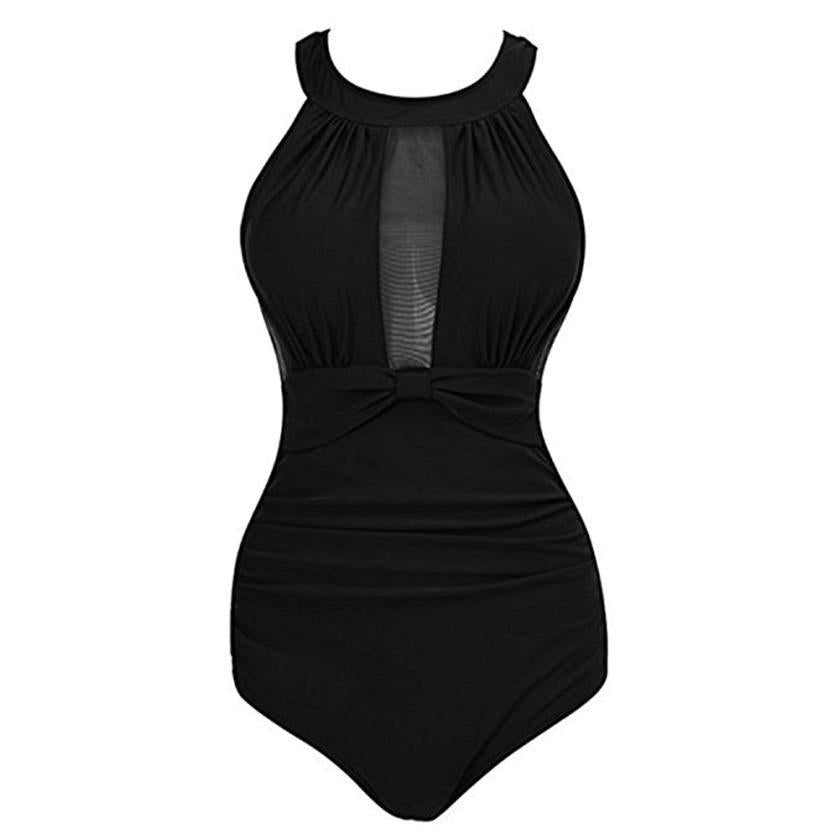 Women One-Piece Swimsuit with Fashionable Polka Dot Design and High Neck Ivyshape