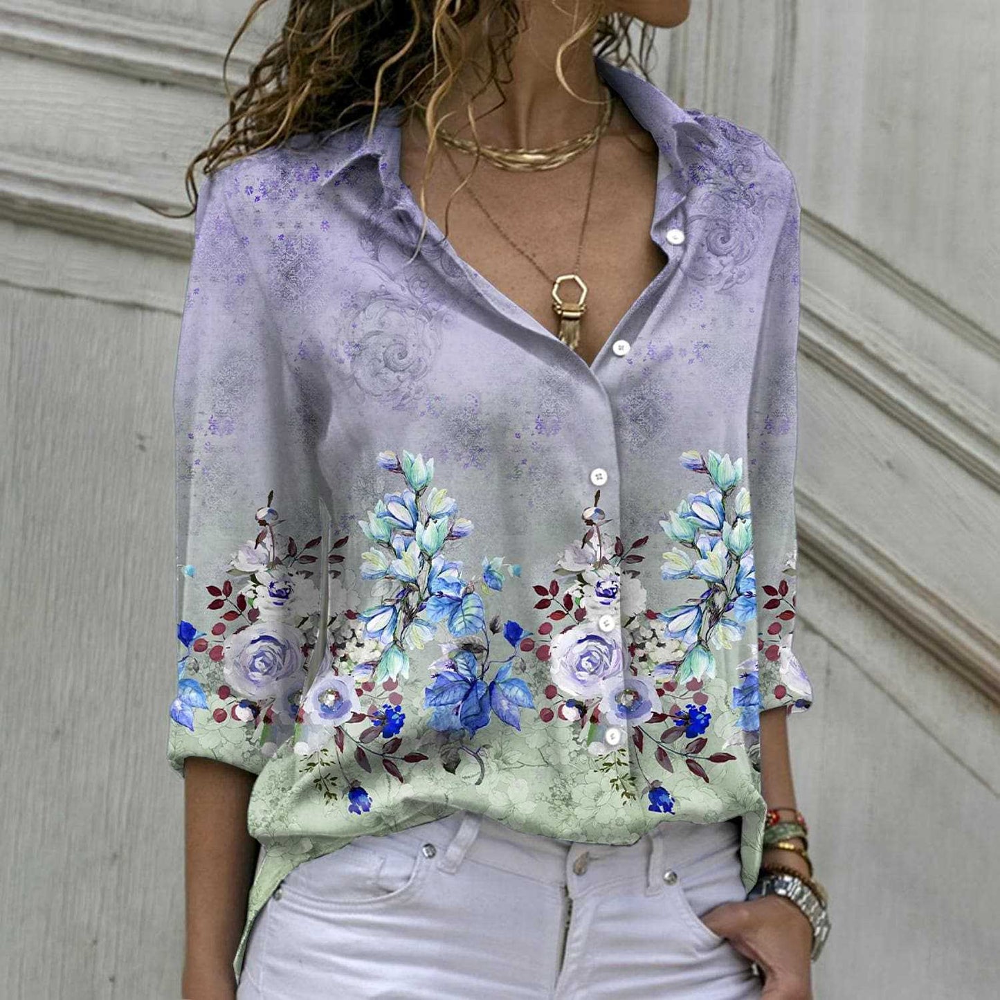 Ladies' shirt blouse with floral print and elegant fit Ivyshape