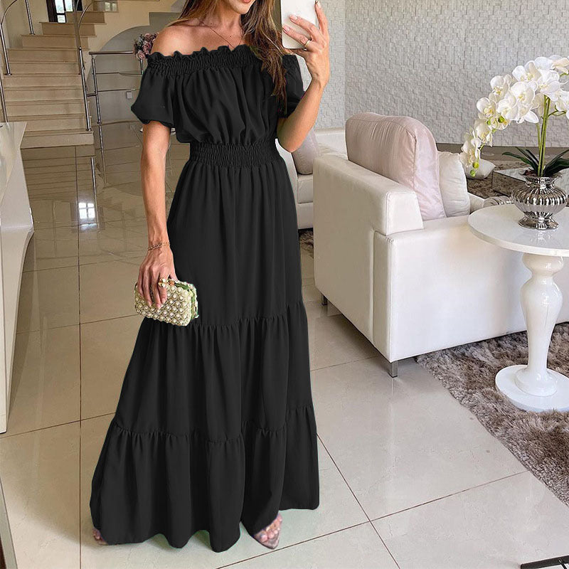 IvyShape | Off-Shoulder Solid Color Elastic Waist Maxi Dress