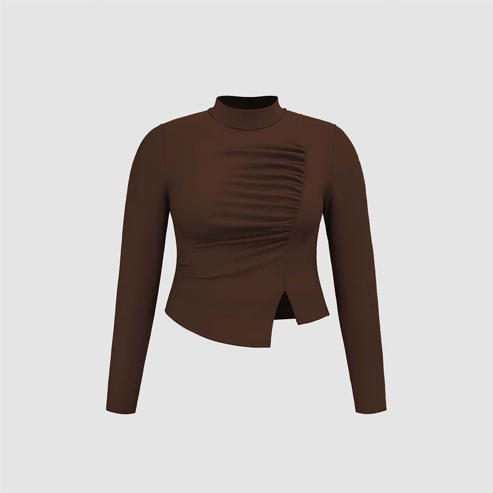 Women Figure-flattering Long Sleeve Shirt with Ruffle Details and Elegant Cut Ivyshape