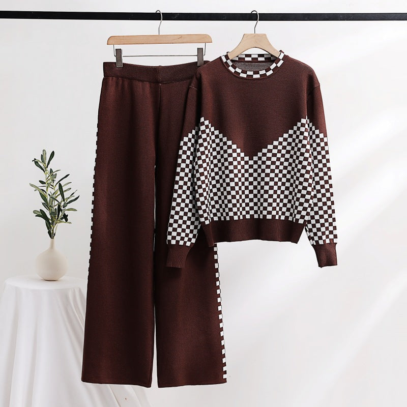 IvyShape | Checked Sweater Casual Knit Set