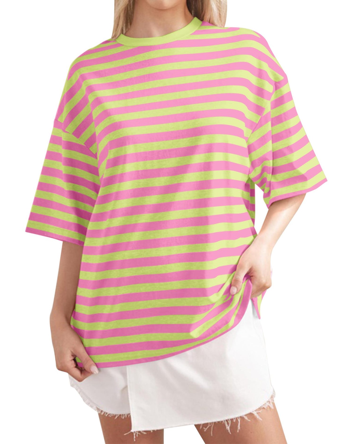 Women's Casual Oversized T-Shirt with Wide Stripes Ivyshape