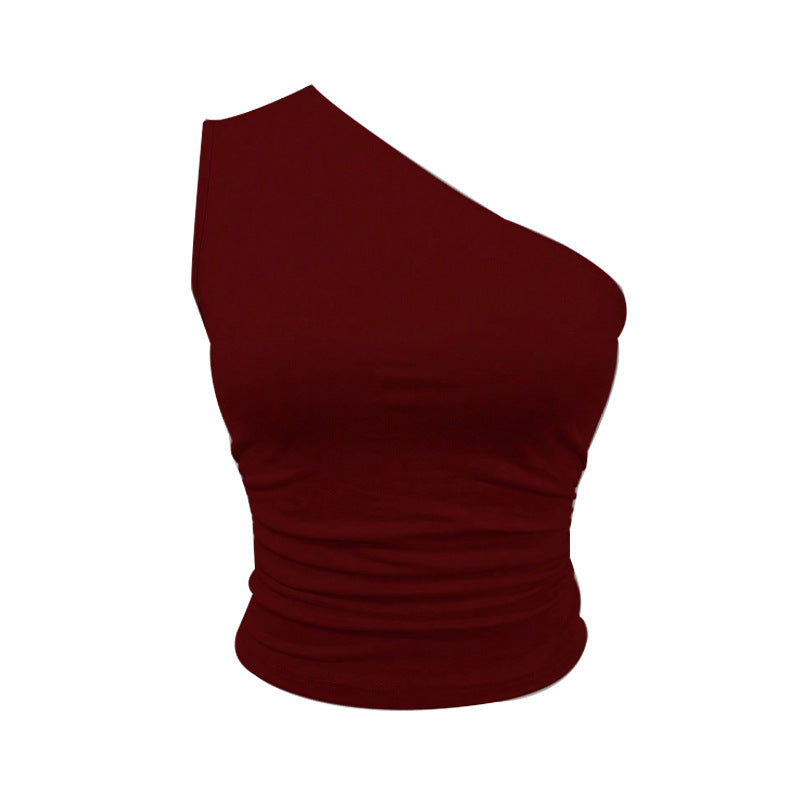 IvyShape | Slim Fit Knitted Solid Color One-Shoulder Short Top