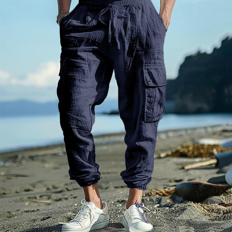 Men's cargo pants with multiple practical side pockets and elastic waistband Ivyshape