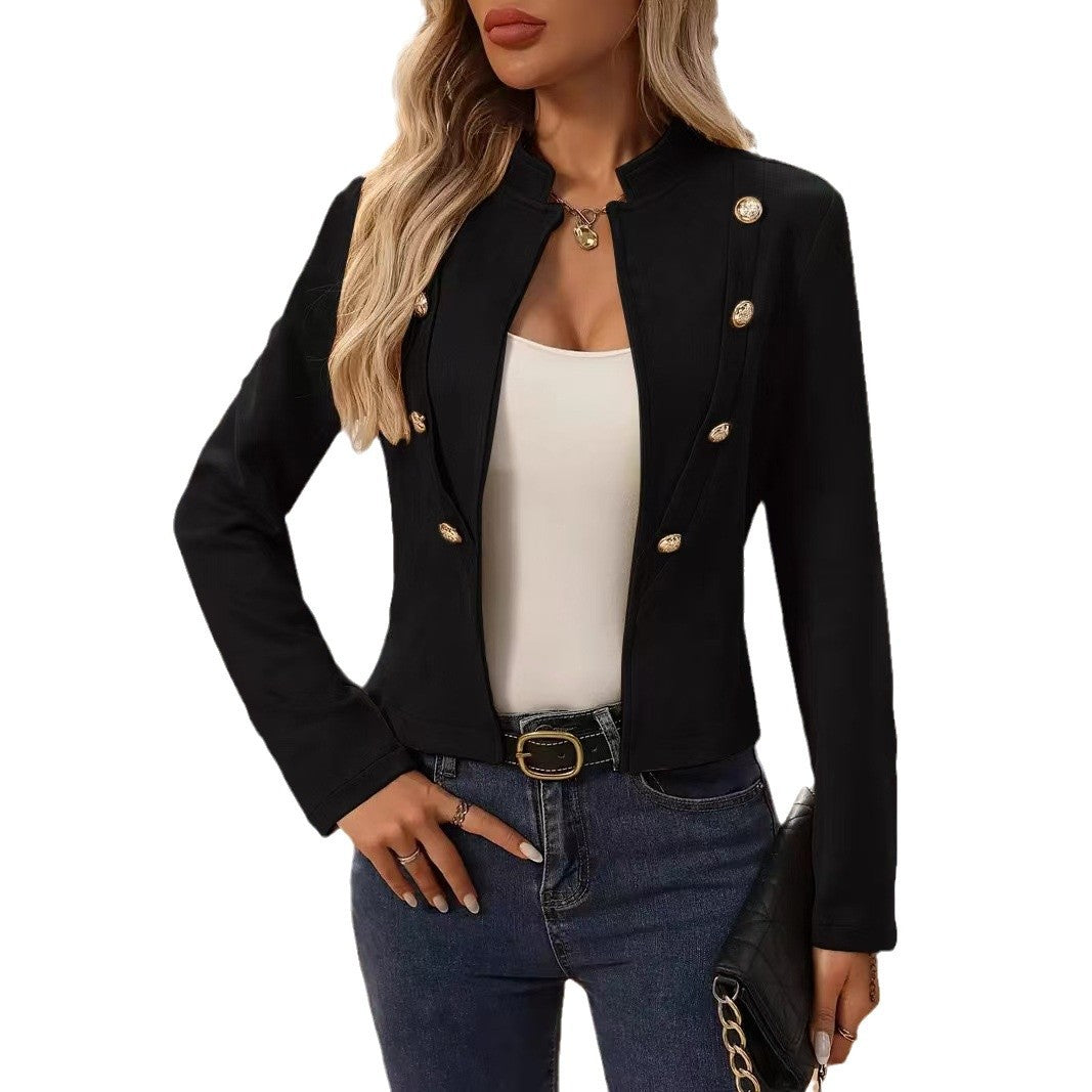 Women elegant tailored blazer jacket with golden buttons Ivyshape
