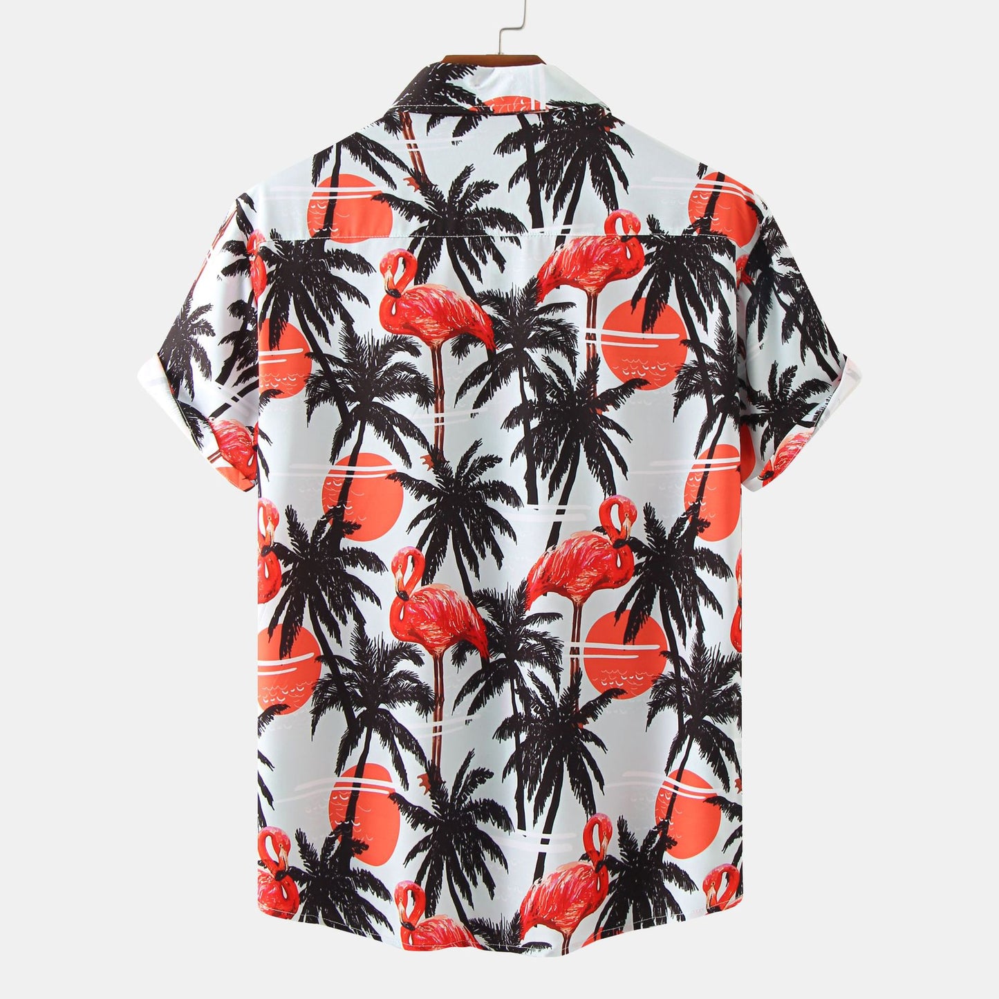 Men's short-sleeve shirt with tropical flamingo print and lightweight fabric Ivyshape