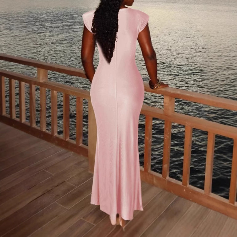 Women Elegant Wrap Maxi Dress with Side Ruffle Detail Ivyshape