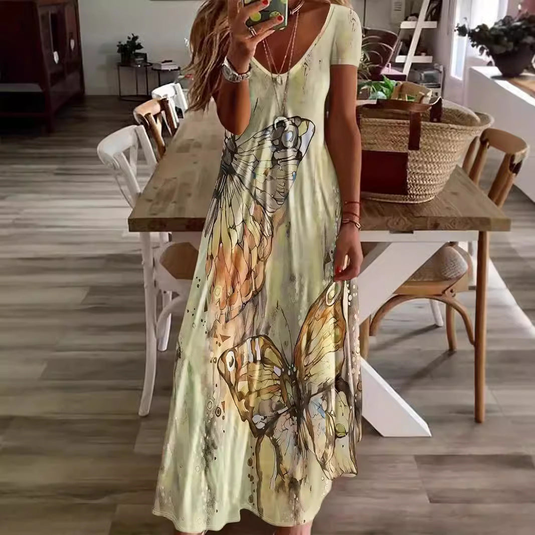 Women's maxi dress with tropical butterfly print and flowing cut Ivyshape