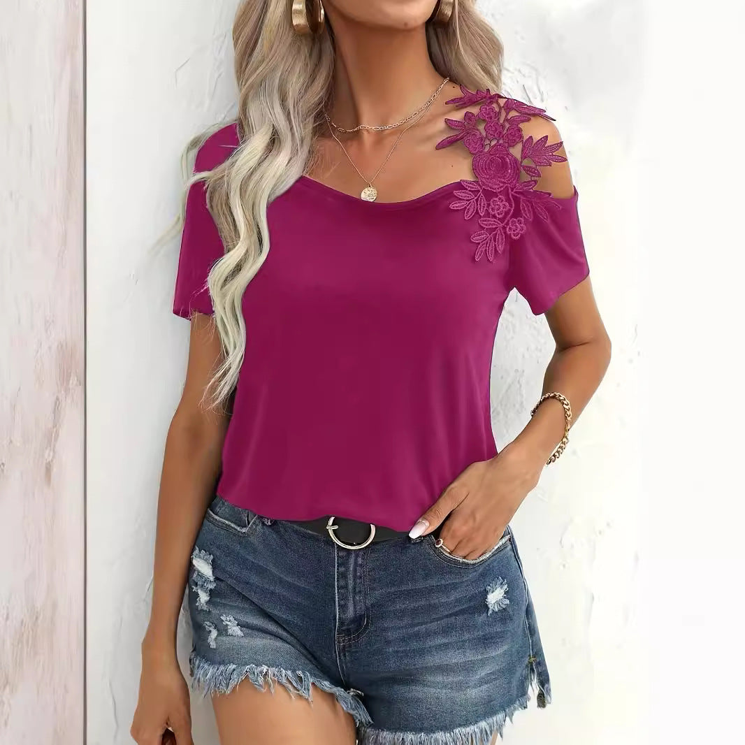 Women elegant T-shirt with flower embroidery Ivyshape