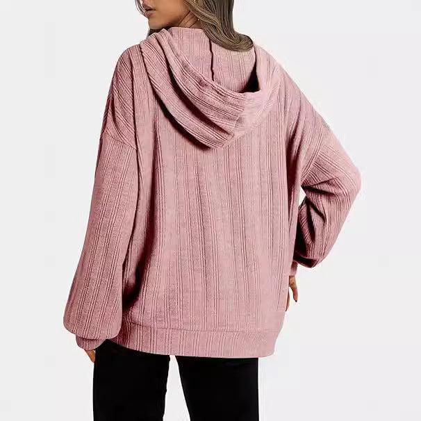 Women's Oversized Hooded Sweatshirt with Textured Design Ivyshape