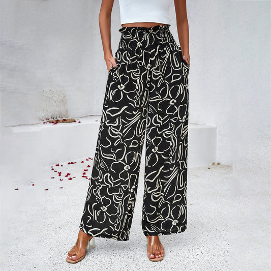 IvyShape | Viscose Printed Loose Wide-Leg Pants