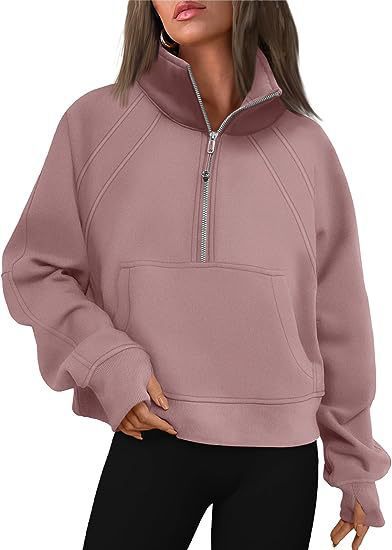 Women Sporty Sweater with High Collar and Zipper Ivyshape