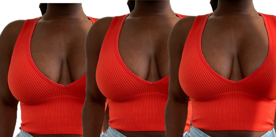 Women's figure-hugging ribbed tank top with deep V-neck Ivyshape