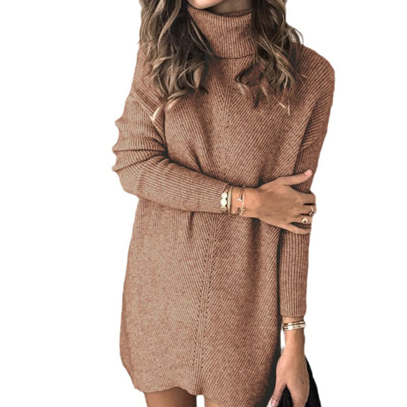 Women's knit dress with high collar and textured design Ivyshape