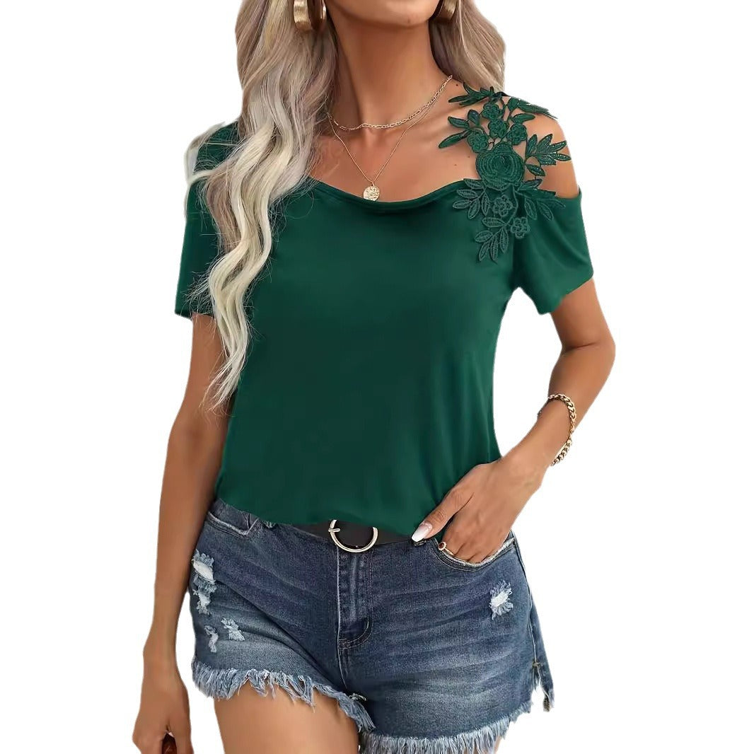 Women elegant T-shirt with flower embroidery Ivyshape