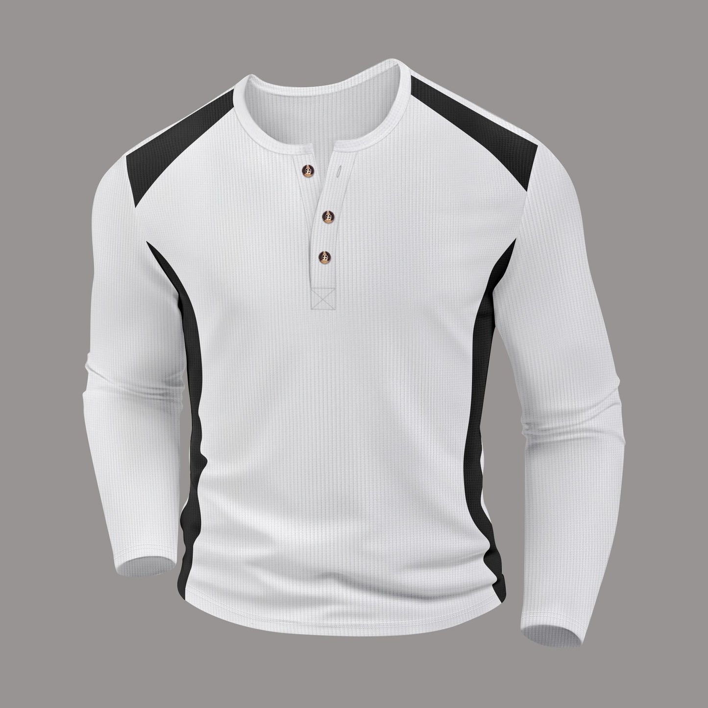 Men's long sleeve Henley shirt made of breathable material with contrast details Ivyshape