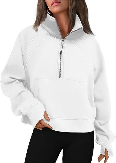 Women Sporty Sweater with High Collar and Zipper Ivyshape