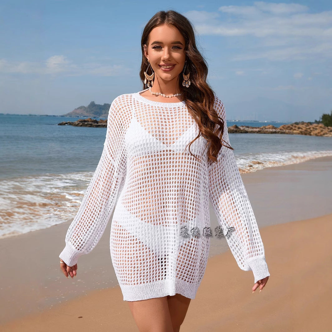 IvyShape | Loose Solid Color Knit Bikini Beach Cover-Up