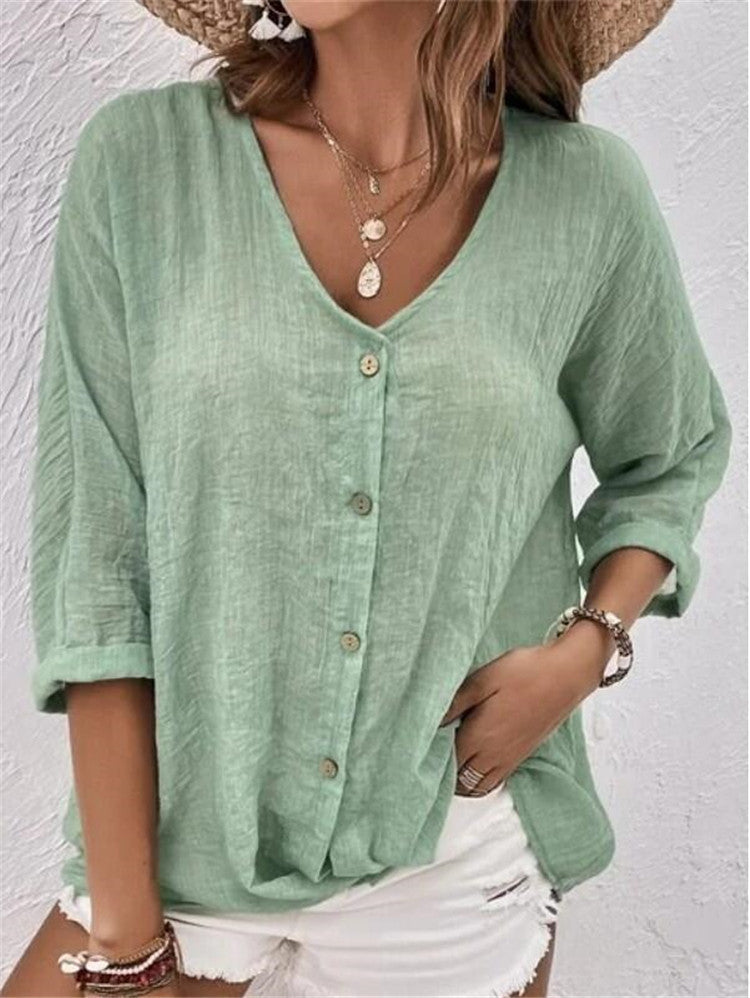 Women's airy blouse with button placket Ivyshape