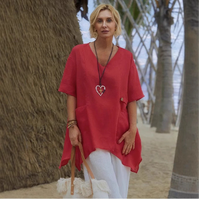 Women stylish oversized linen tunic top Ivyshape