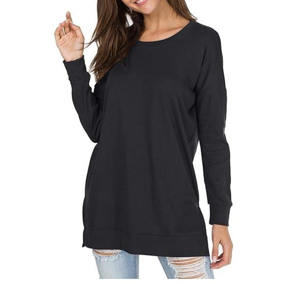 Ivyshape | Solid Color Round Neck Casual Top